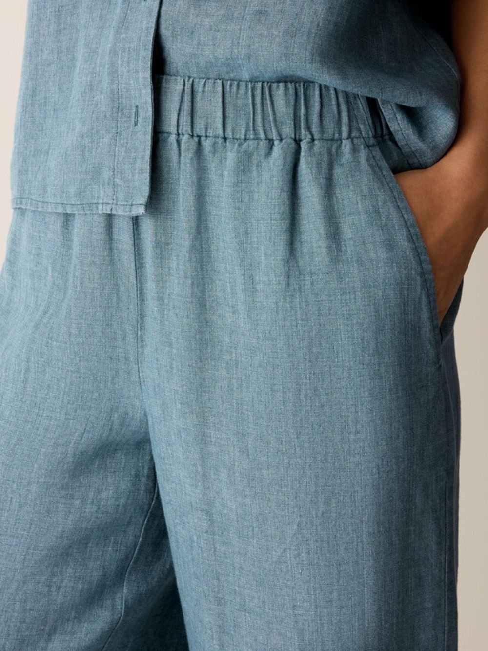 Eileen Fisher 100% Organic Linen Délavé Relaxed Wide-Leg Pants Blue Medium - Picture 7 of 13